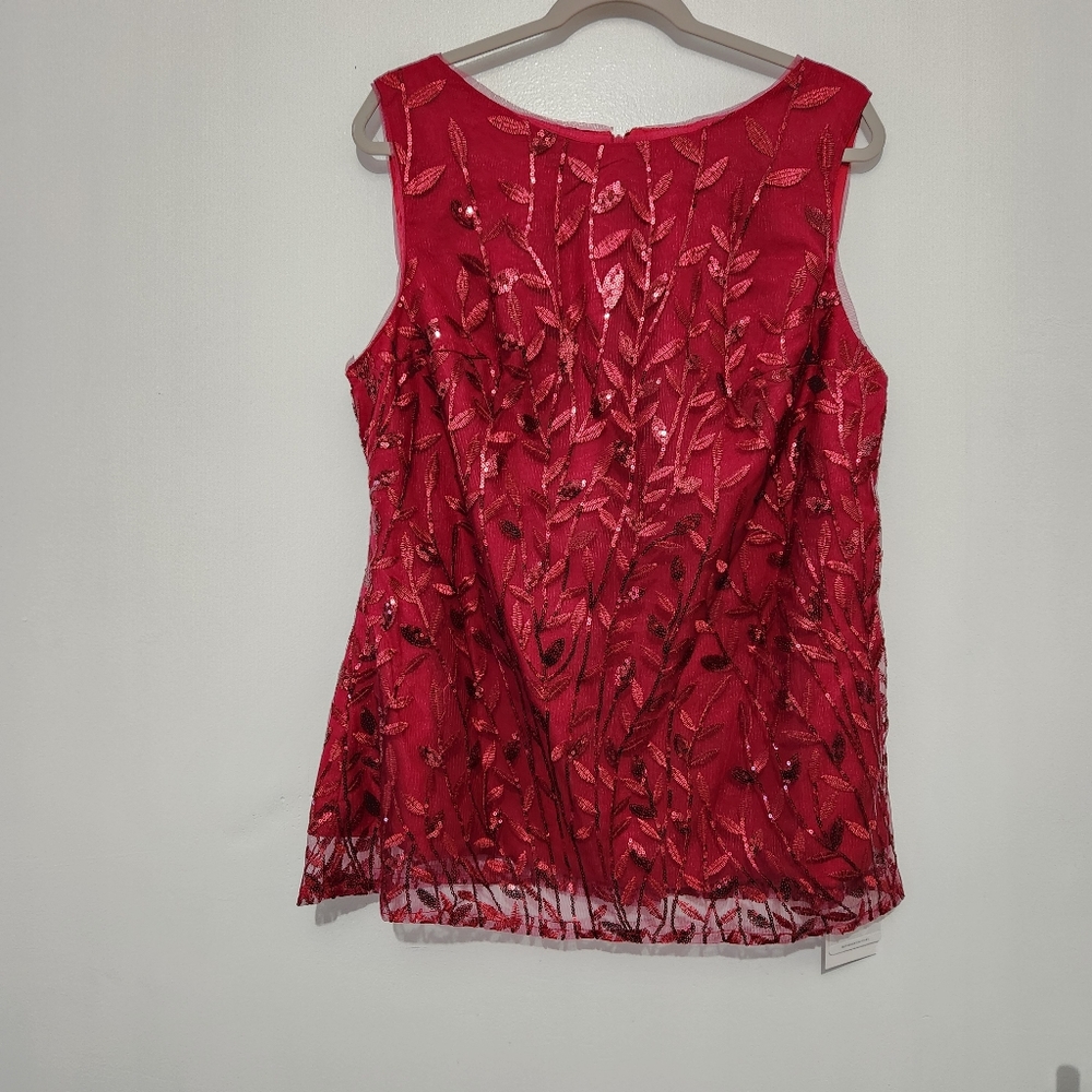 NWT Witness of Love Sequin Top Junior's 11 Red Holiday Party Embroidered Tank